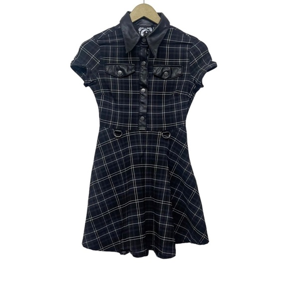 Killstar Size Small Black White Plaid Menace Collar Mini Dress Grunge Goth Punk - Picture 2 of 6